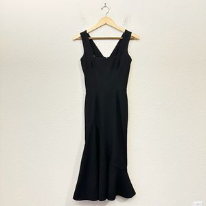 DRESS THE POPULATION Monica Tea Length Trumpet Dress in Black
